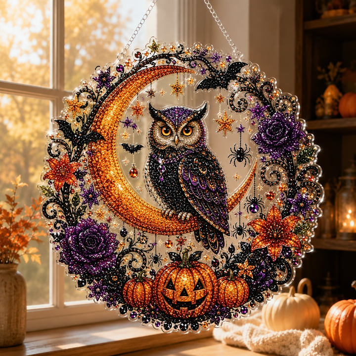 🎃🎃Black Cat Moon Diamond Art Hanging Ornament Kit – Relaxing DIY Halloween Craft