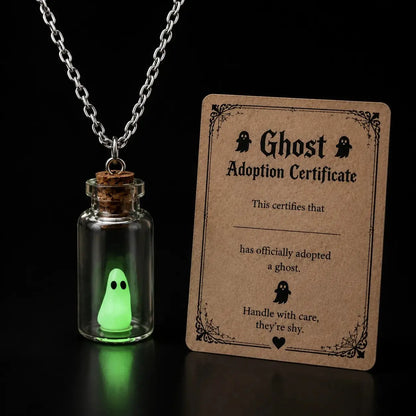Ghost Adoption Necklace – Tiny Glowing Ghost in a Bottle
