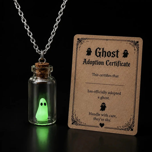 Ghost Adoption Necklace – Tiny Glowing Ghost in a Bottle