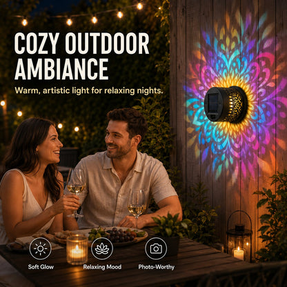 Solar Mandala Wall Light Projector for Garden, Patio & Fence Decor