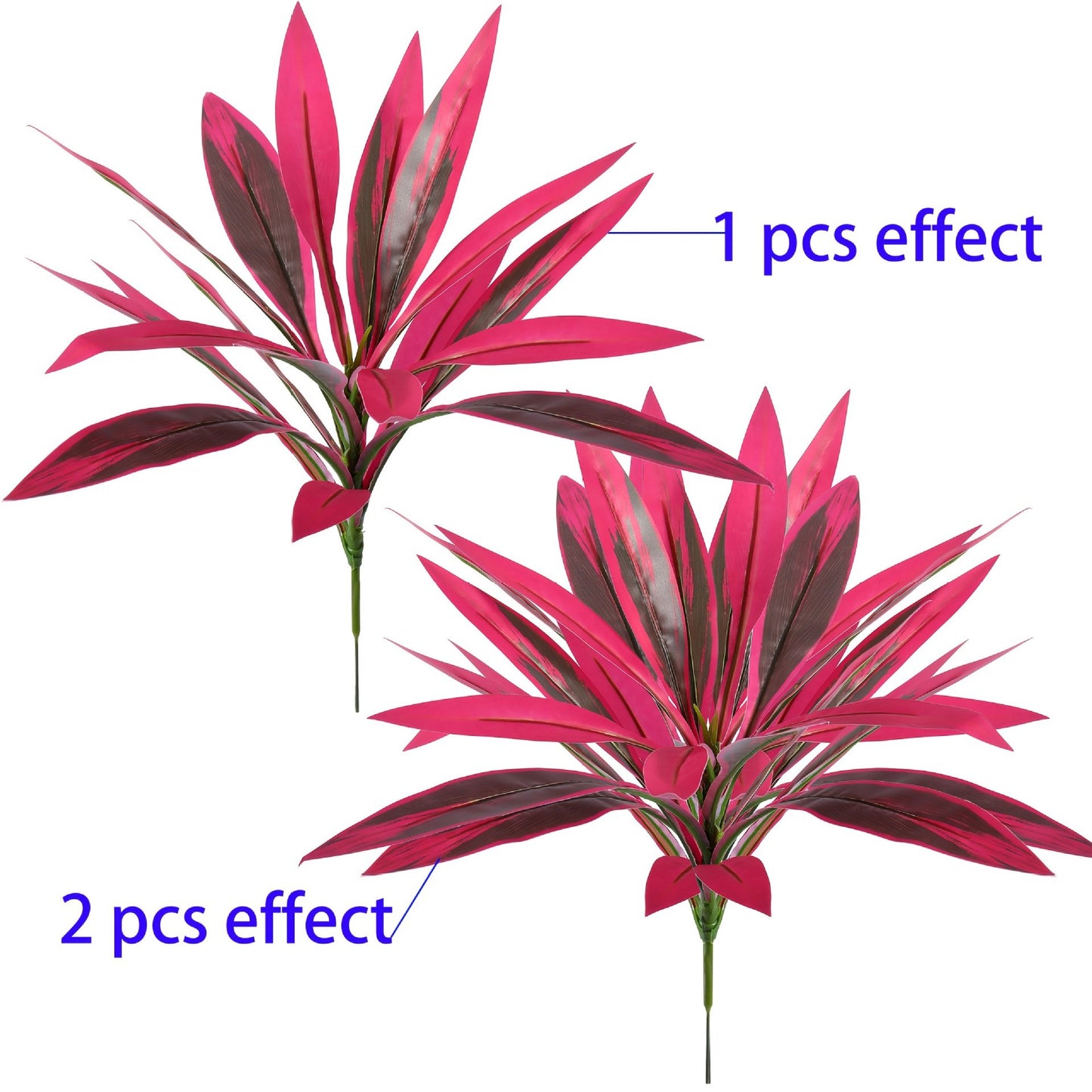 2Pcs Large Artificial Boston Fern & Dragon's Blood Tree Plants | Vibrant Pink Purple Faux Plants for Garden Patio Balcony Decor