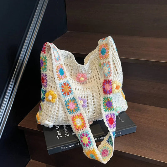 Women’s Boho Crochet Flower Shoulder Bag