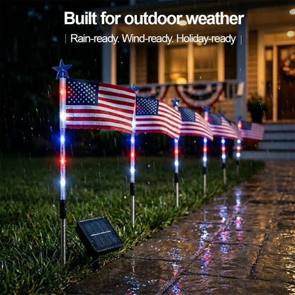8 Solar American Flag Pathway Lights – Red, White & Blue Yard Glow for 250th Independence Celebration