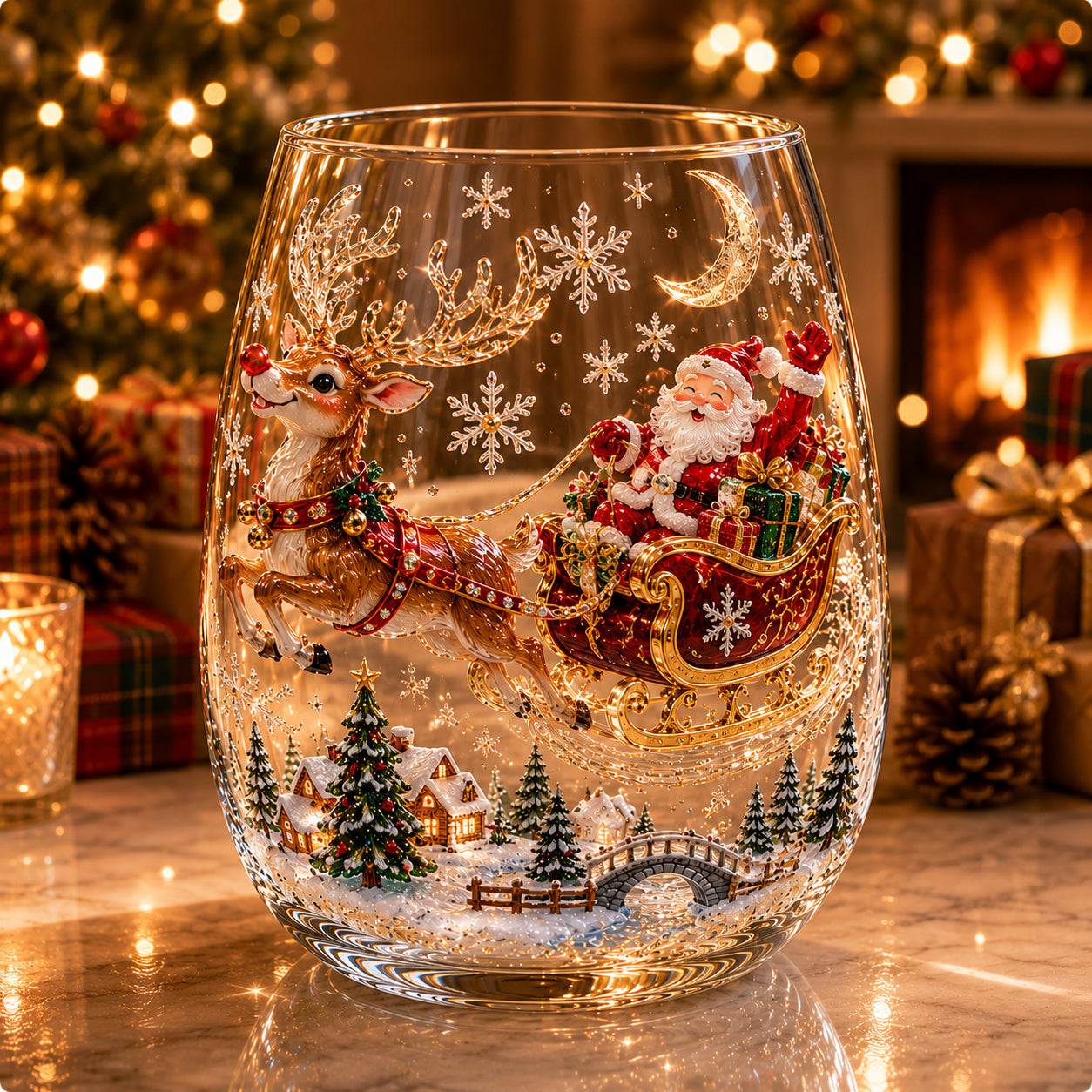 🎄 Christmas Magic 3D Glass Cup Collection – 6 Festive Holiday Designs