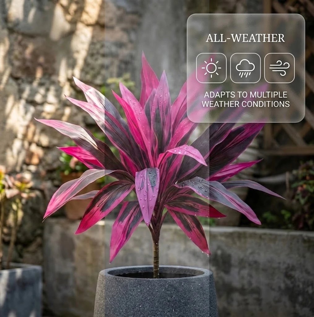 2Pcs Large Artificial Boston Fern & Dragon's Blood Tree Plants | Vibrant Pink Purple Faux Plants for Garden Patio Balcony Decor