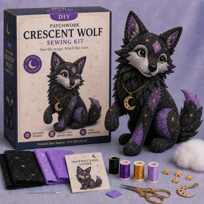 Mystic Patchwork Animal Sewing Kit – DIY Plush Craft Kit with Starry Fabric & Moon Charm