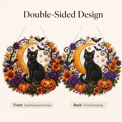 🎃🎃Black Cat Moon Diamond Art Hanging Ornament Kit – Relaxing DIY Halloween Craft