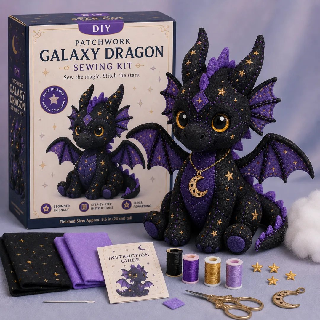 Mystic Patchwork Animal Sewing Kit – DIY Plush Craft Kit with Starry Fabric & Moon Charm