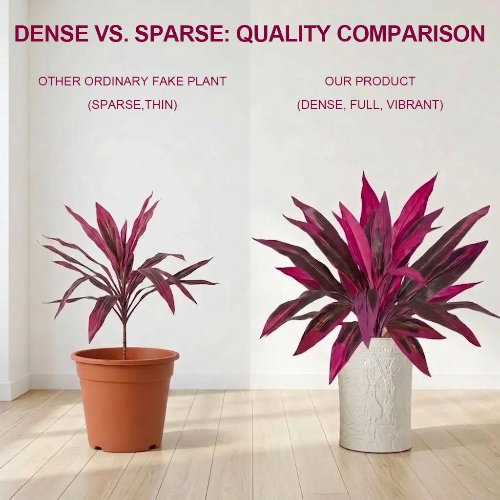 2Pcs Large Artificial Boston Fern & Dragon's Blood Tree Plants | Vibrant Pink Purple Faux Plants for Garden Patio Balcony Decor
