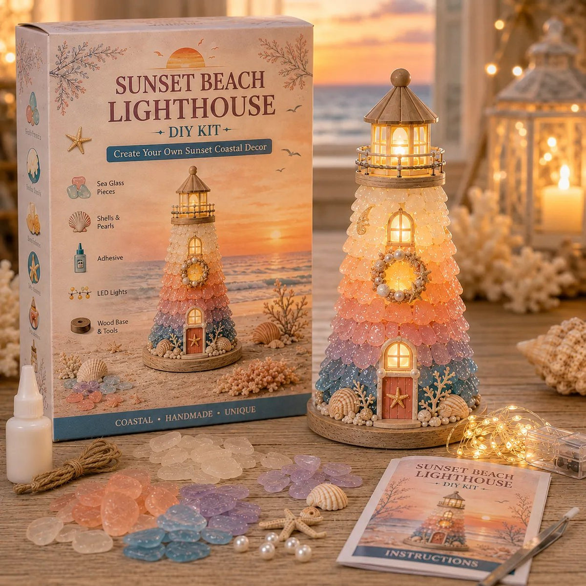 🌊 DIY 3D Sea Glass Lighthouse Kit | Light-Up Coastal Home Decor