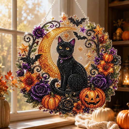 🎃🎃Black Cat Moon Diamond Art Hanging Ornament Kit – Relaxing DIY Halloween Craft