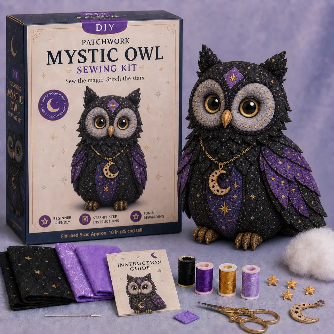 Mystic Patchwork Animal Sewing Kit – DIY Plush Craft Kit with Starry Fabric & Moon Charm