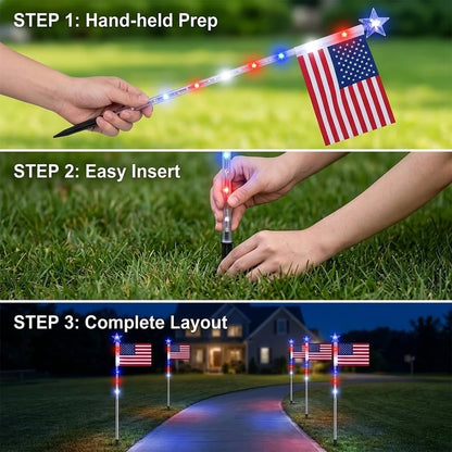 8 Solar American Flag Pathway Lights – Red, White & Blue Yard Glow for 250th Independence Celebration