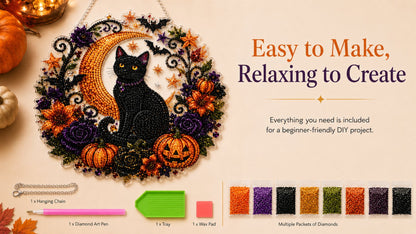 🎃🎃Black Cat Moon Diamond Art Hanging Ornament Kit – Relaxing DIY Halloween Craft