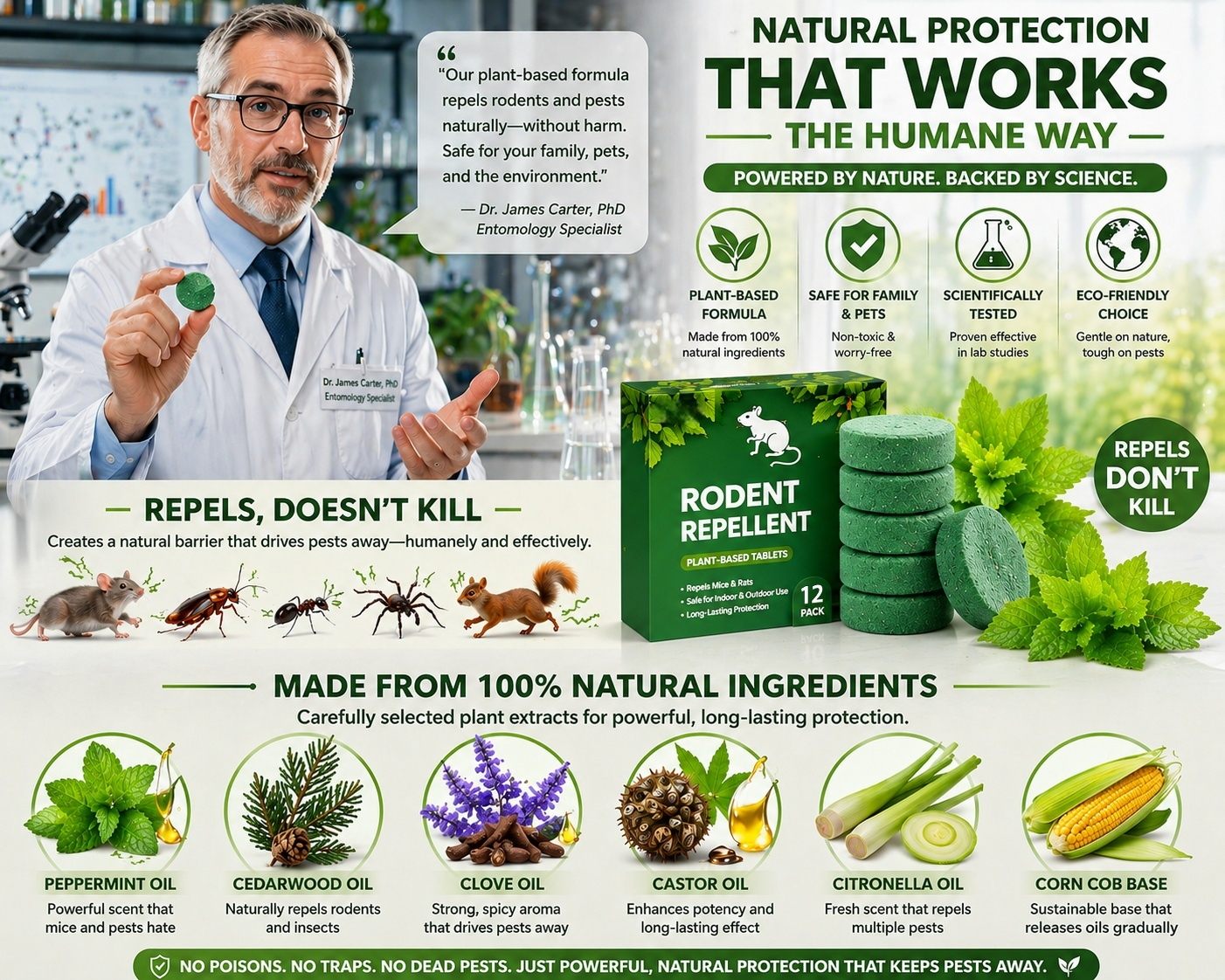 Natural Peppermint Rodent Repellent Tablets(12-Pack）